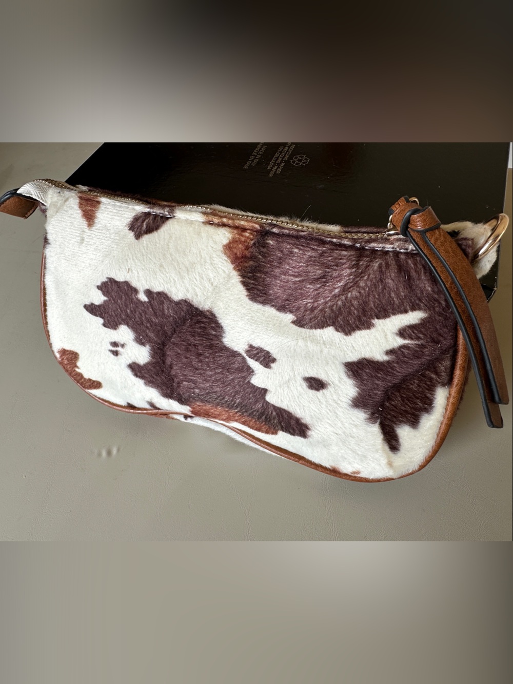 Cowhide Brown & White Crossbody Saddle Bag